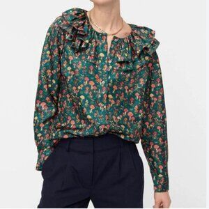 J. Crew Collection Mushroom Silk Ruffle Collar Blouse